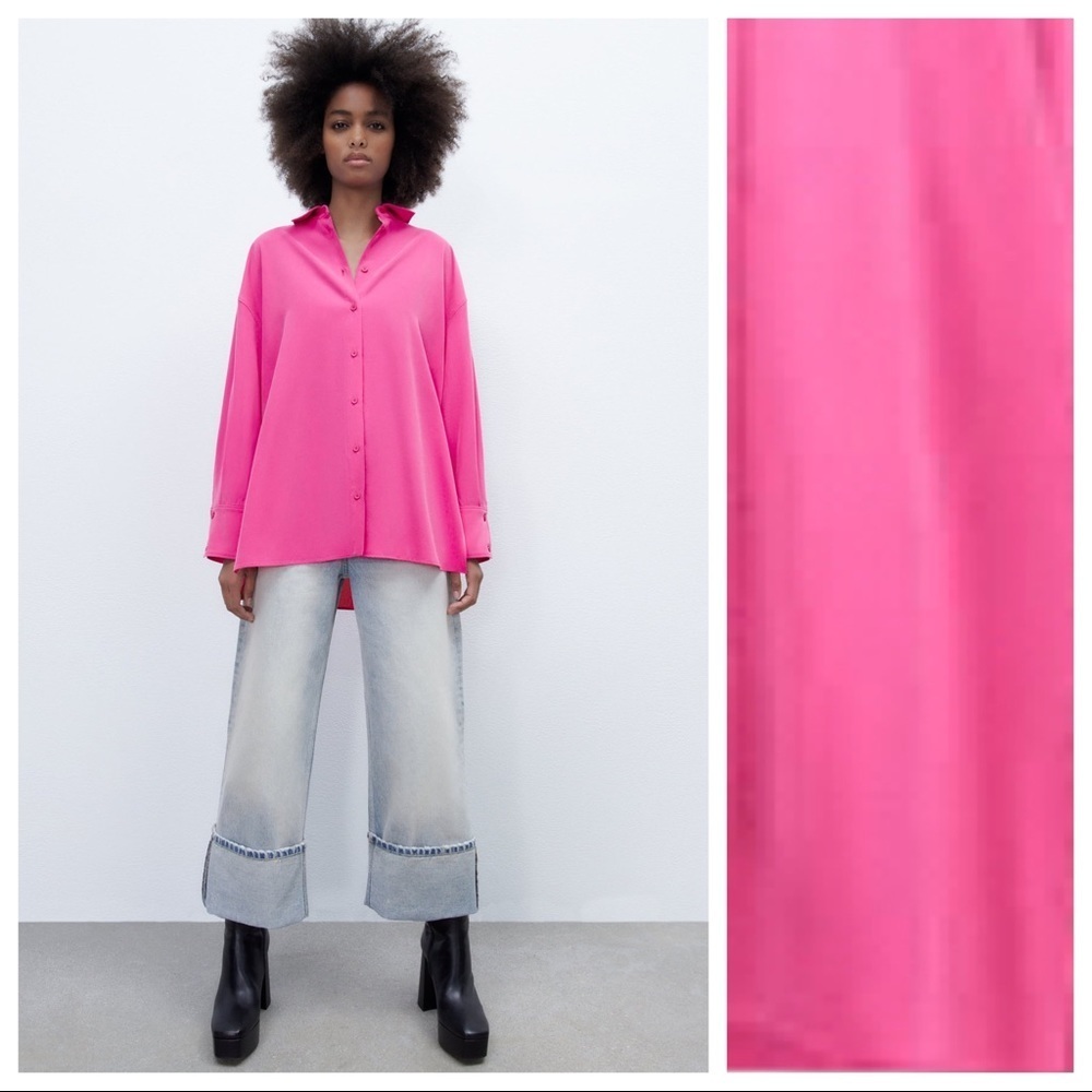 NWT. Zara Fuchsia 100% Modal Oversized Soft Shirt. Size S. - Picture 1 of 8